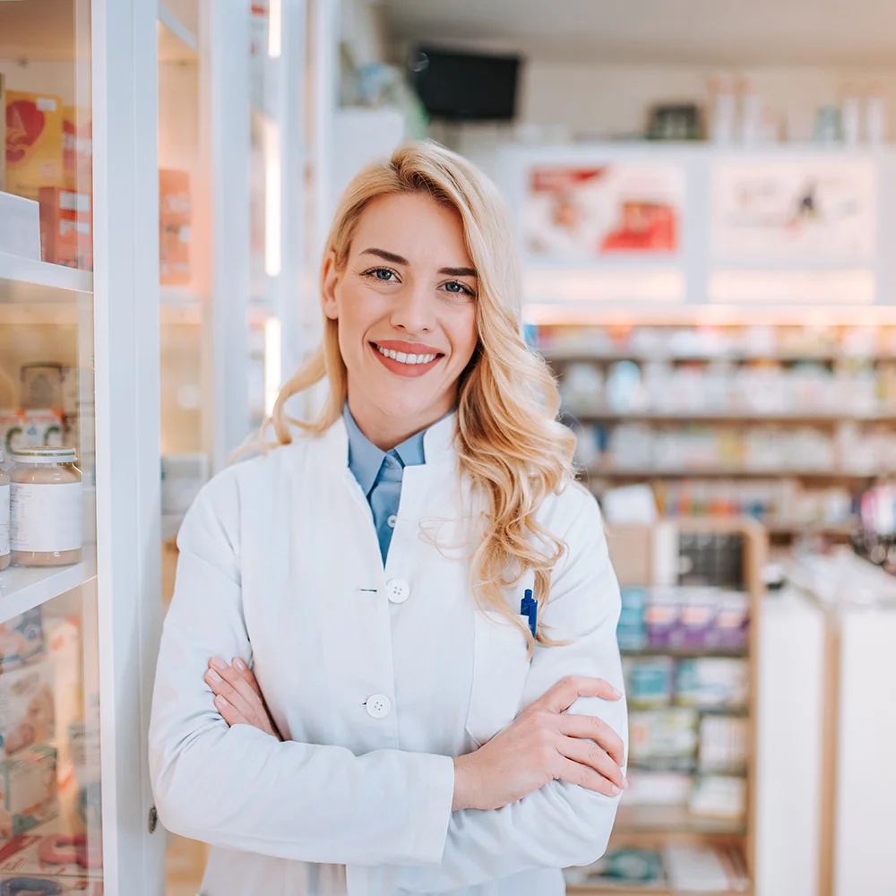 Smiling young female pharmacist